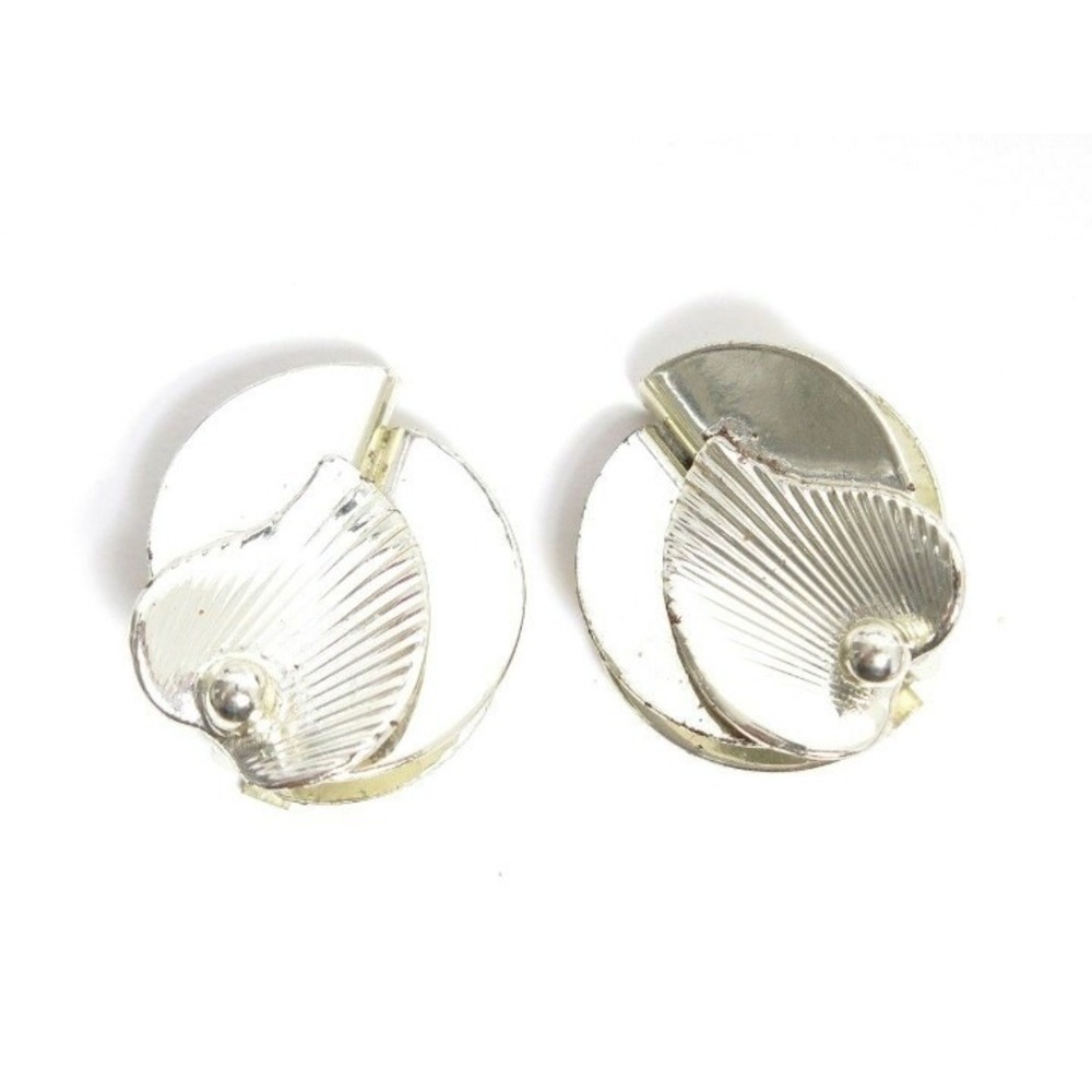 Vintage Pale‎ Gold Plated Leaf Floral Lily Modernist Clip-On Earrings